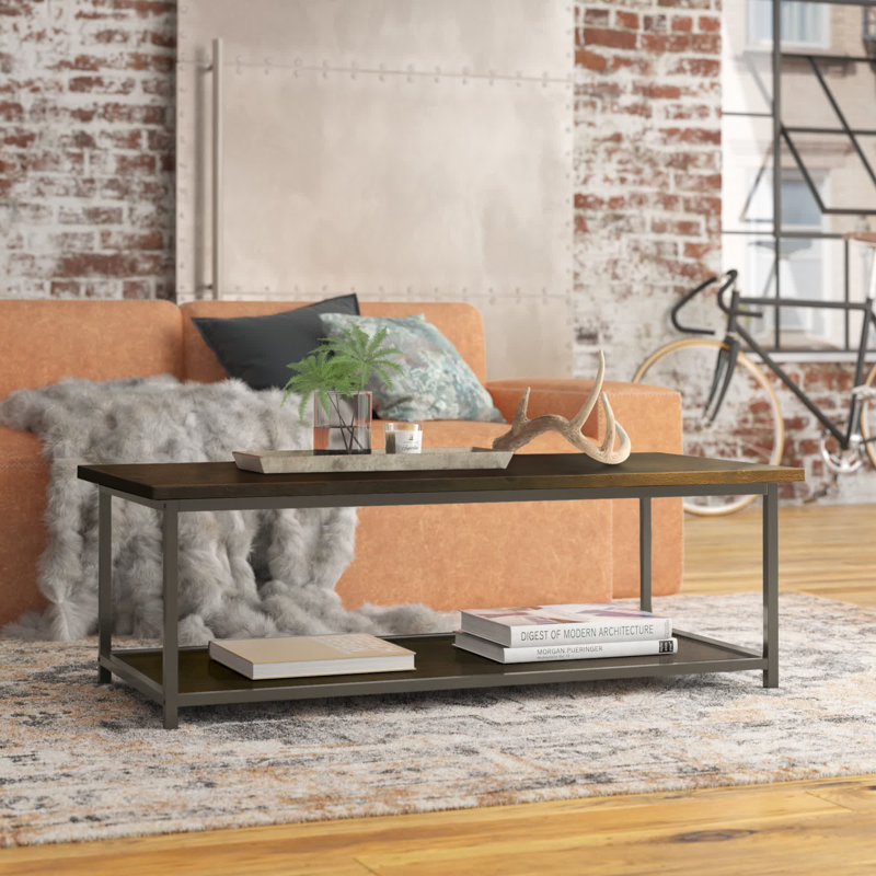 Table basse à 4 pieds avec rangement Thielen, Chêne rustique, Bois
