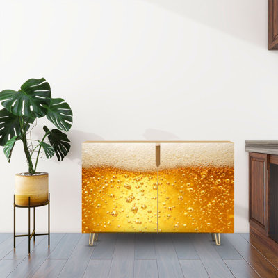 Sideboard Buffet Cabinet with Storage Pouring beer bubbles wave shape foam with 2 Doors for Living Room and Kitchen