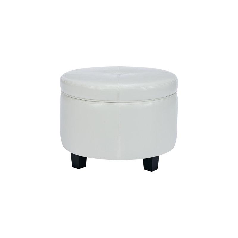 Lecuyer Faux Leather Storage Ottoman with Rubberwood Legs, White