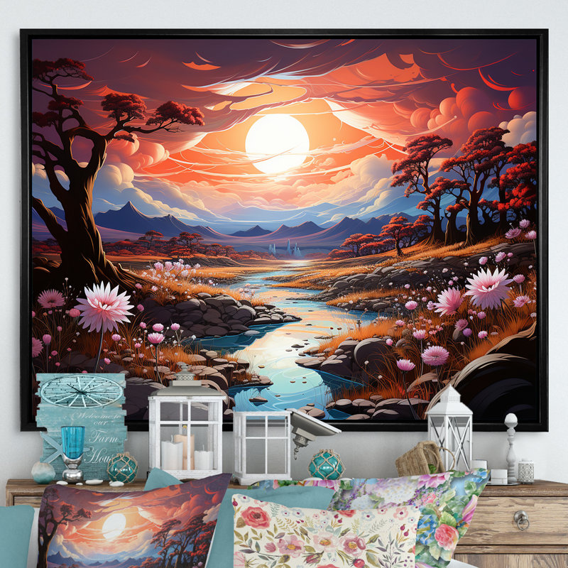 Kawaii Paries Landscape at Sunset I, Cadre flottant noir, 34" H x 44" W