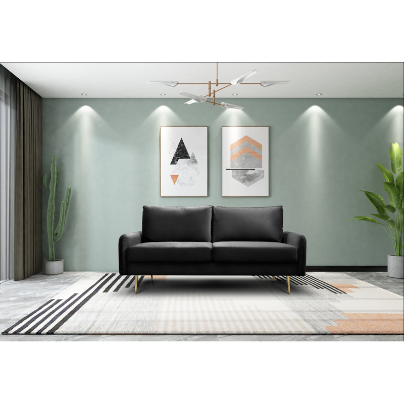 Canapé rembourré 70 po Siniard, 100 % polyester noir, H 33,1 po x l 70 po x P 31,7 po