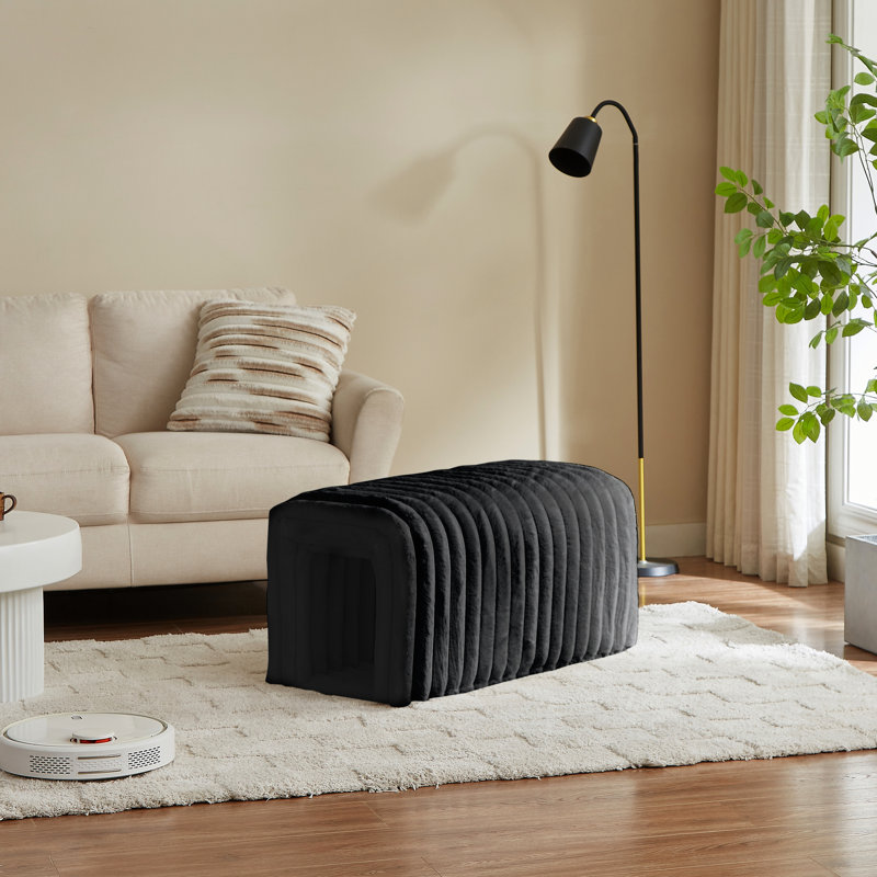 Siège en velours noir avec compartiment de rangement - pour un banc de salle de bain élégant en velours côtelé, pratique à la maison