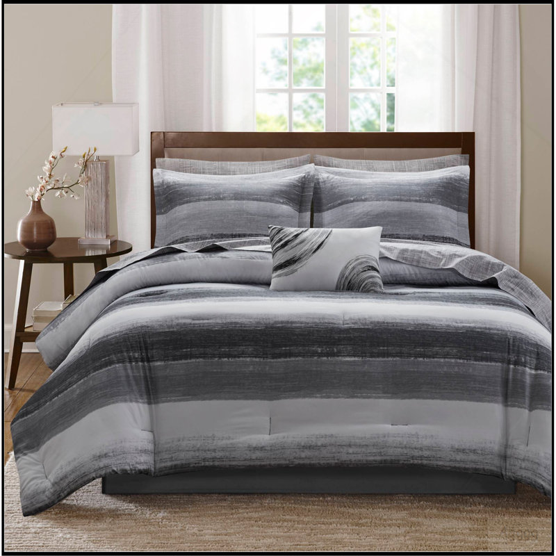 Ensemble d'édredon 7 pièces pour lit simple 7 pièces avec draps en coton, noir