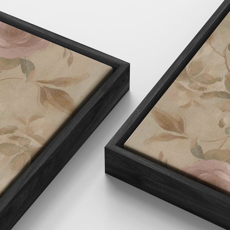 «Vintage Rose Garden Soft Floral» - Reproduction d'art encadrée sur toile encadrée, H 60 po x l 20 po x P 1,5 po, Noir