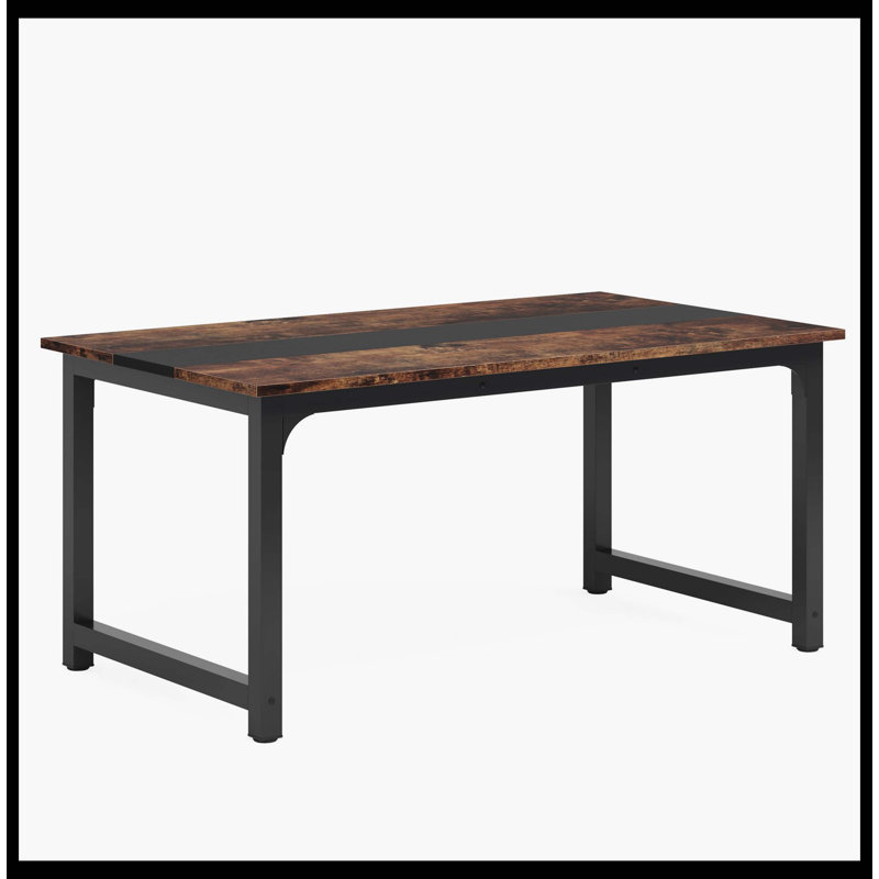 Table de conférence simple, bureau d'ordinateur de table de réunion rectangulaire, Brun rétro