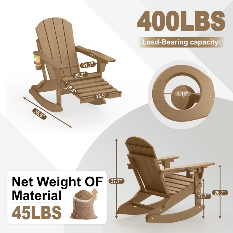 4-in-1 Multifunctional Folding Adirondack Rocking Chair with Retractable Ottoman(Set Of 2), Brown