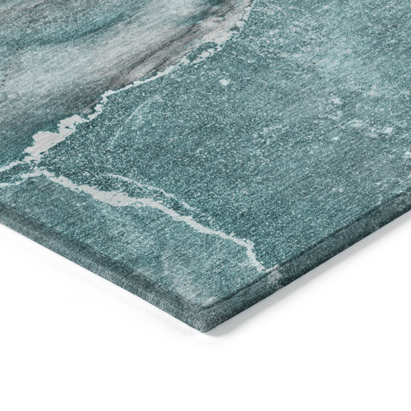 Tapis d'extérieur lavable abstrait bleu sarcelle 8 pi x 10 pi