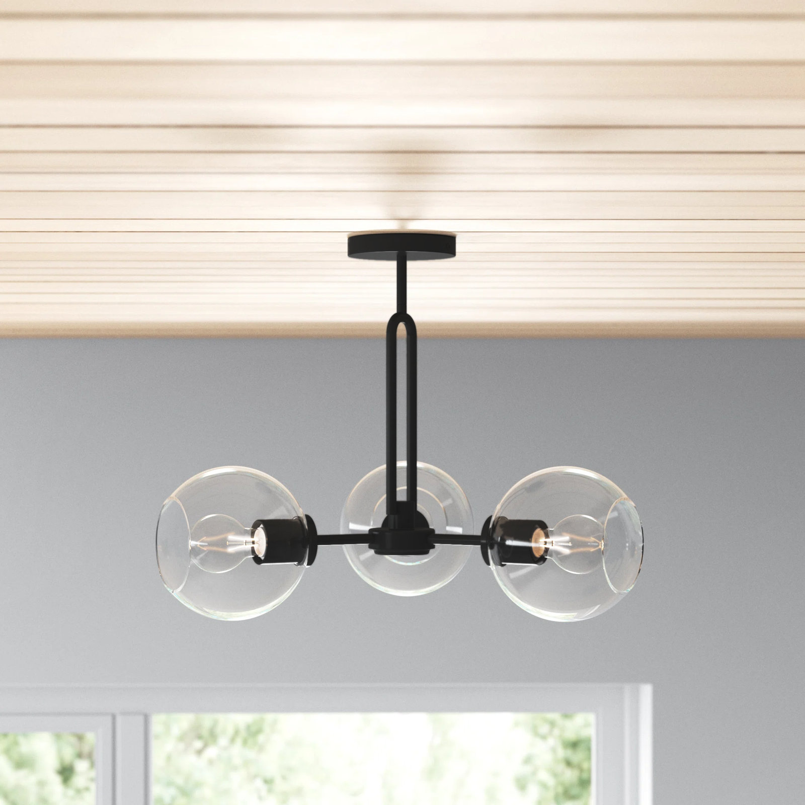 Herma 22" 3-Light Semi Flush Mount, Midnight Black