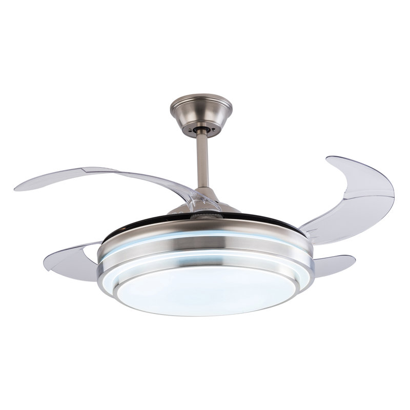 Ventilateur de plafond rétractable 42 po Aadilynn à intensité variable de 3 couleurs avec lumière DEL et télécommande