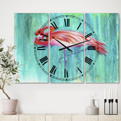 Horloge murale 3 panneaux Pink Flamingo