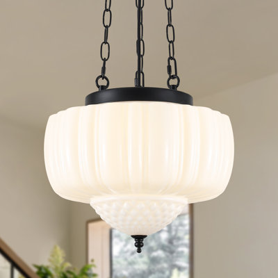 Baptiste Belby 1 - Light Schoolhouse Pendant Light With Mint Green/milk Glass Shade For For Bedroom, Dining Room, Hallway, Kitchen Island