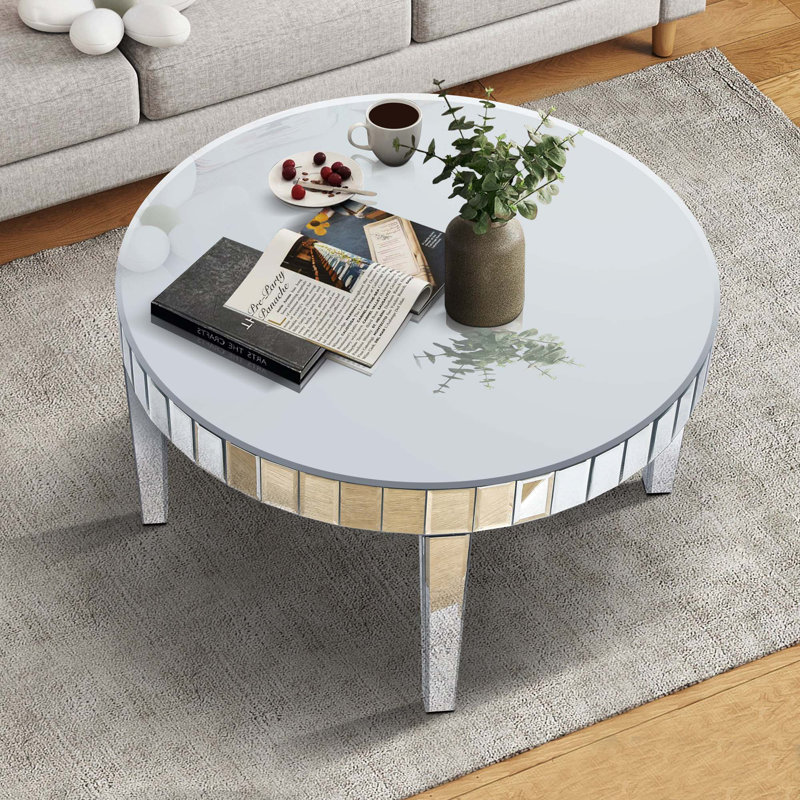 Table basse ronde éblouissante avec motif de mosaïque en miroir Starburst