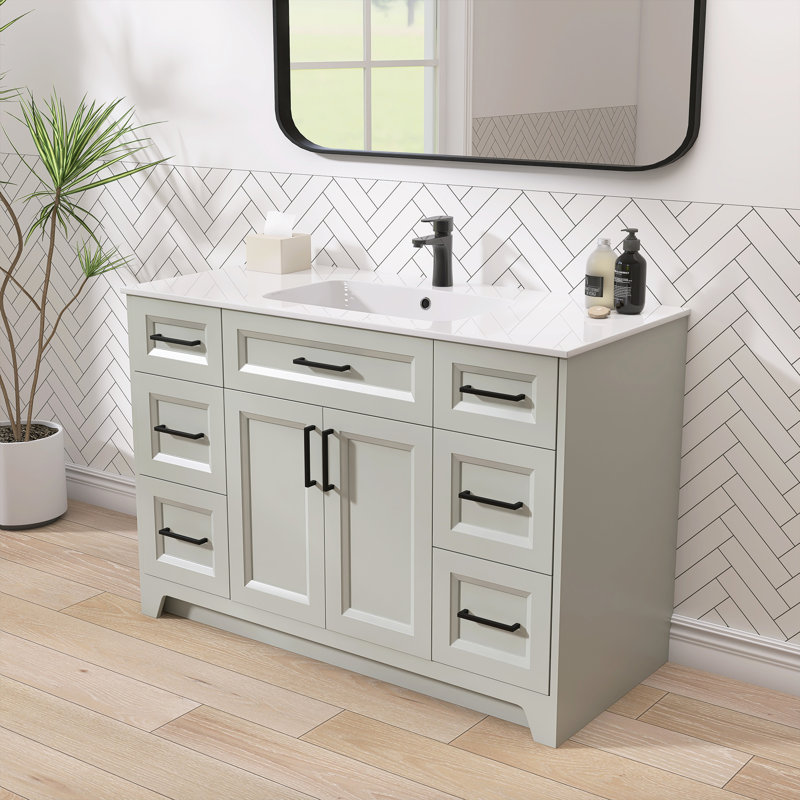 Ensemble de meuble-lavabo autoportant classique avec rangement 48 po, Gris clair
