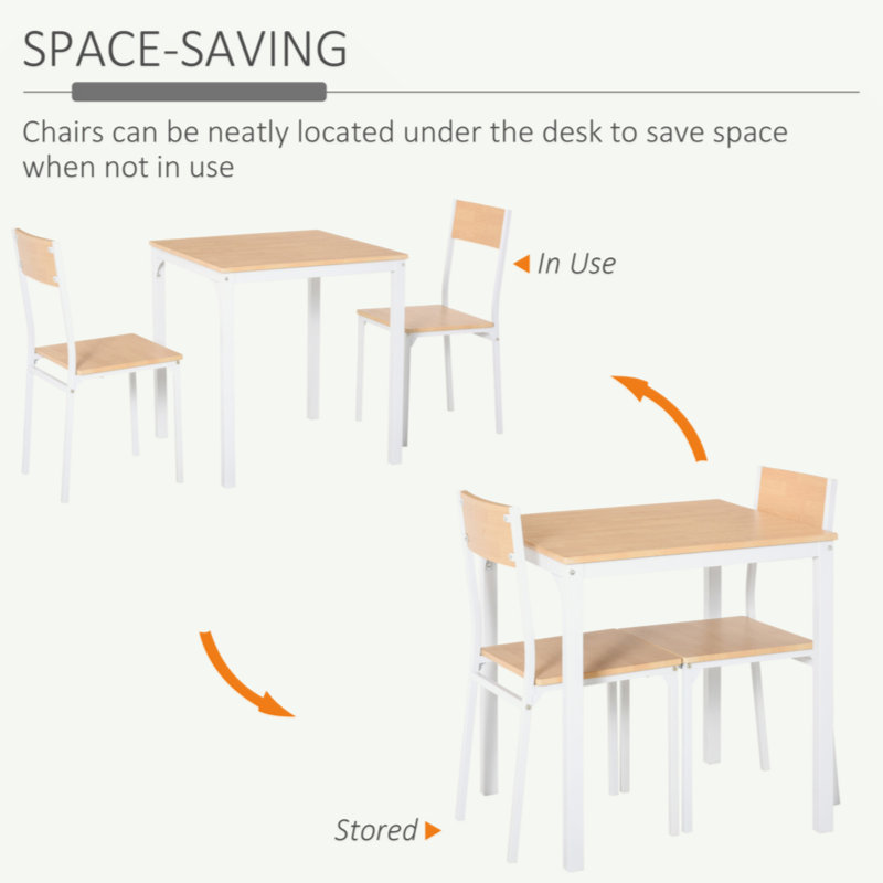Compact White and Light Brown Wooden Dining Set with Metal Frame