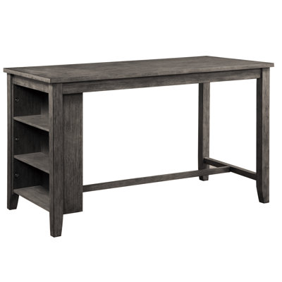 Table haute grise avec étagères intégrées - Meuble de salle à manger moderne en bois pour maison de ville multifonctionnelle