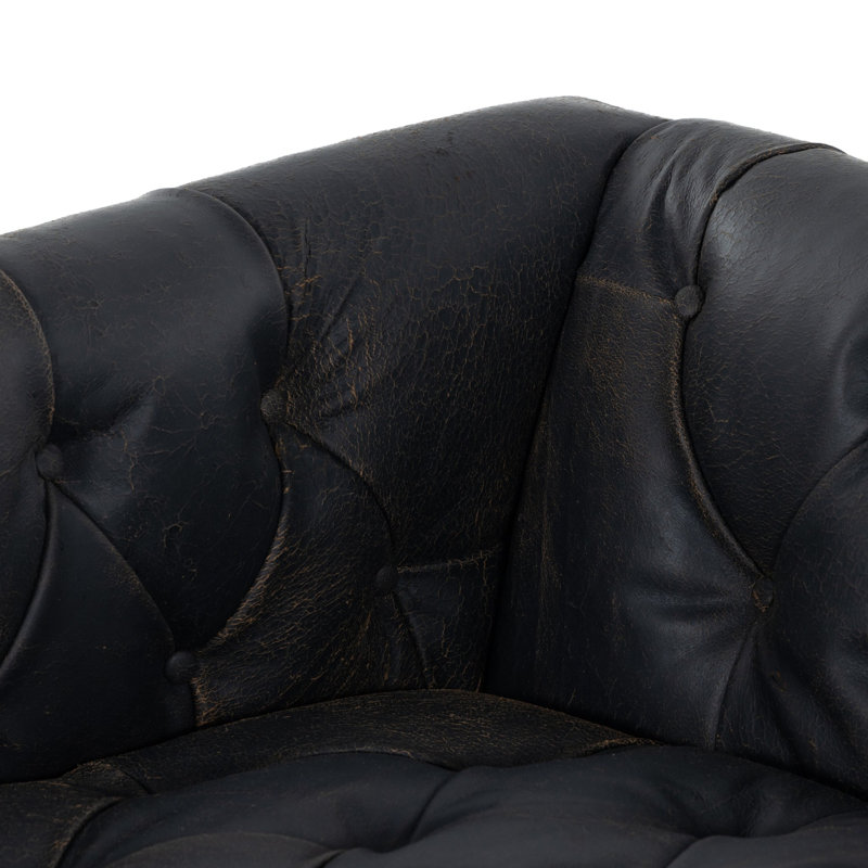 Maxx Sofa, Destroyed Black Top Grain Leather, 95"