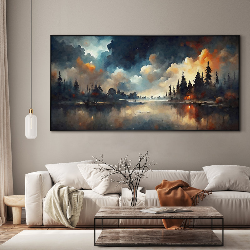 «Dramatic Evening Forest Tranquil Lake with Moody Clouds Extra Large», reproduction d'art encadrée (assemblage requis)