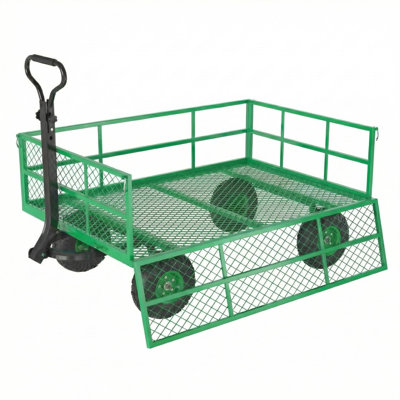 Heavy Duty Steel Garden Cart – 1200 lbs Capacity – Utility Wagon with Removable Mesh Sides, 2-in-1 Handle, 13" All-Terrain Wheels for Lawn, Yard, Outdoor Gardening