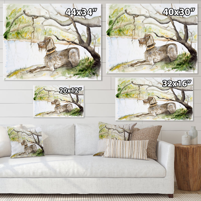 German Wirehaired Pointer - Peinture sur toile, Toile tendue, H 30 po x l 40 po