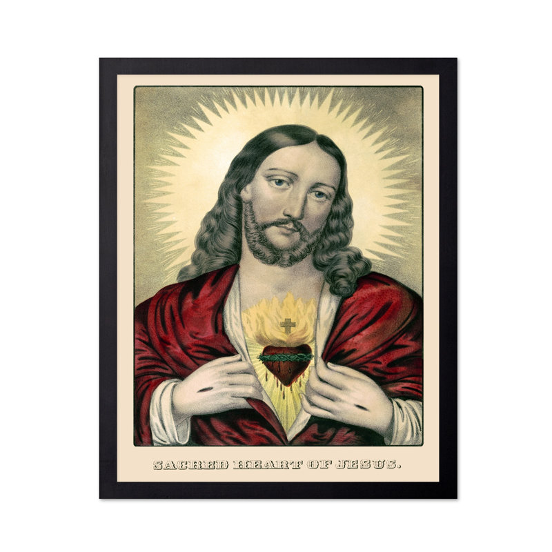 Sacré-Cœur de Jésus No2, Cadre noir, Affiche, H 18 po x l 24 po