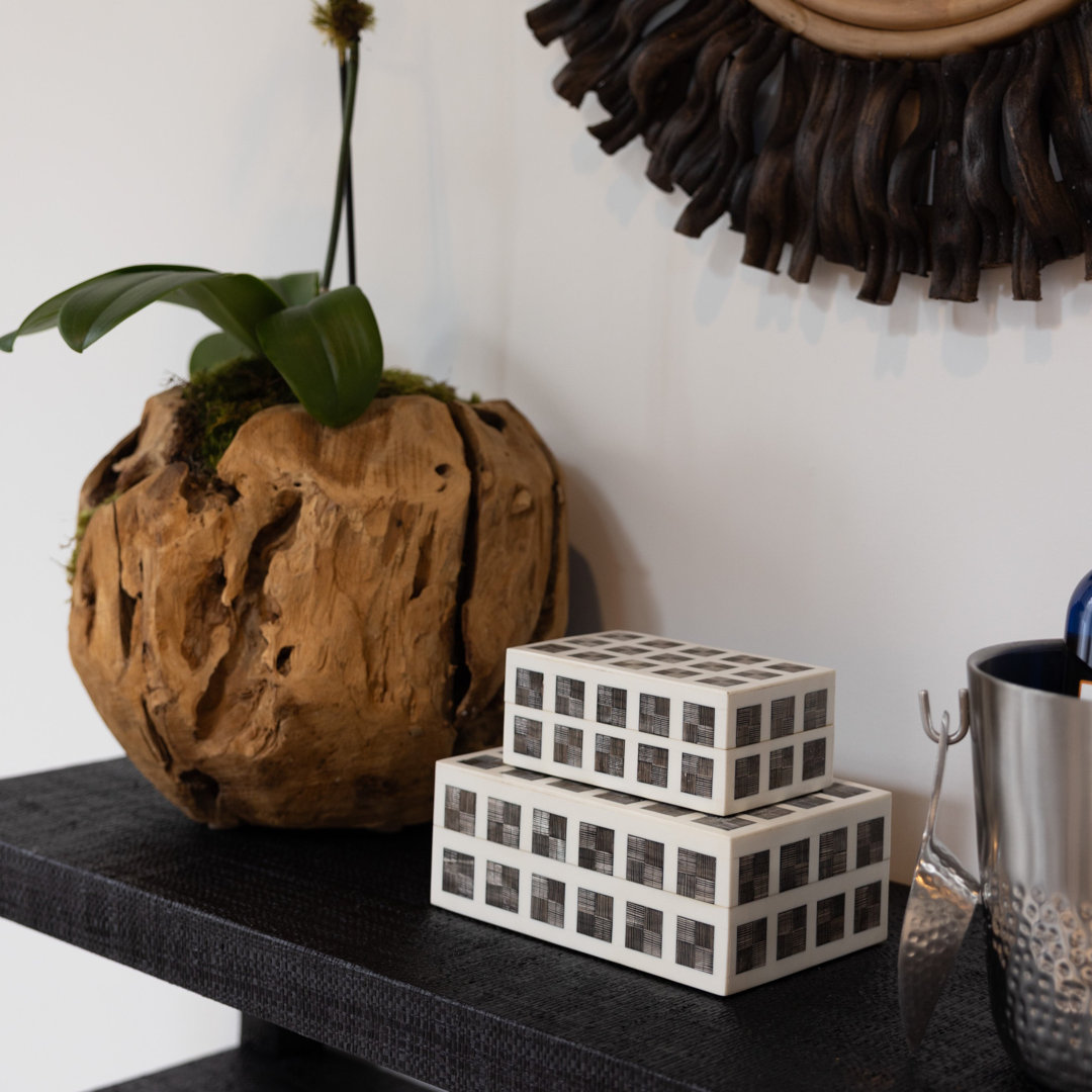 Cassia 2 Piece Carved Horn Decorative Nesting Boxes Indigo Road by Egypt Sherrod