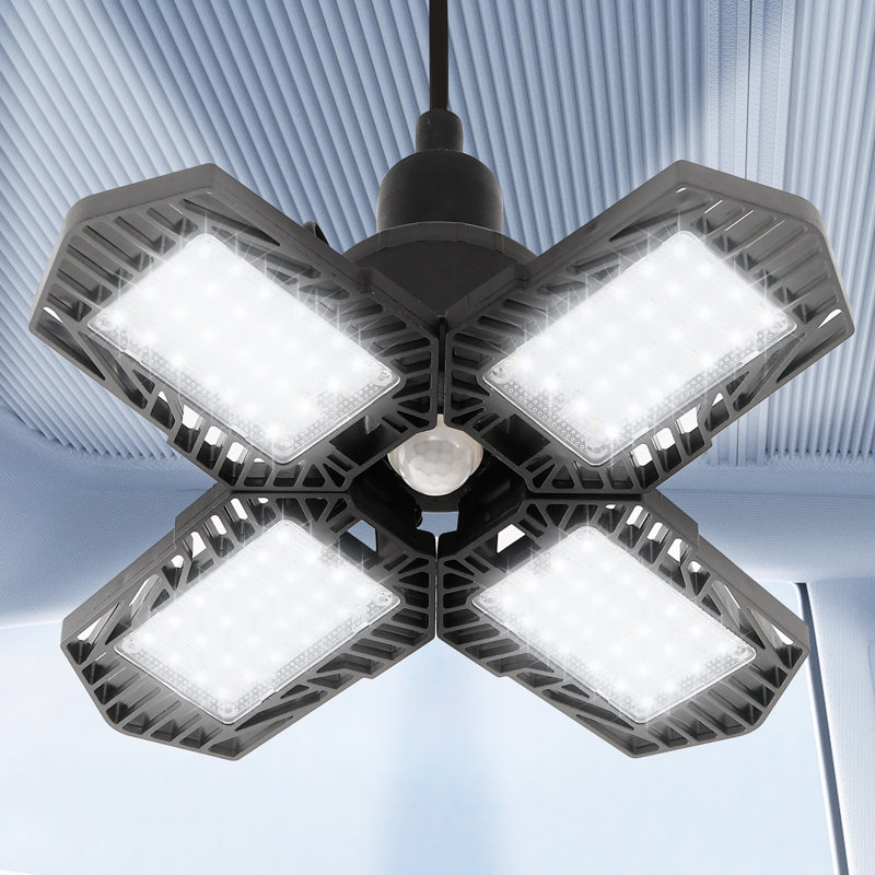 11 In. 60-Watt Black Motion Sensor LED Flush Mount Adjustable LED Garage Light With Foldable Panels