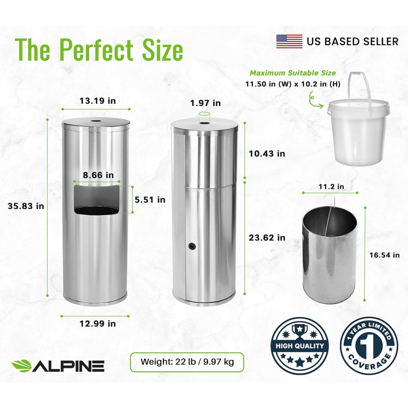 Stainless Steel Gym Wet Wipe Dispenser with 7 Gallons Trash Can