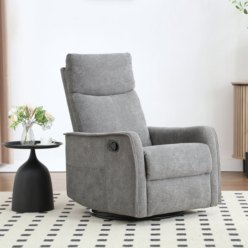 27'' W Manual Recliner Swivel Rocker Recliner With Massage And Heat, Gray