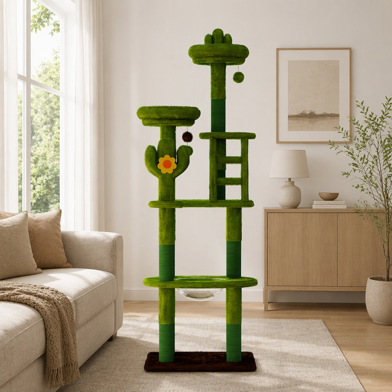 Arbre à chat 72 po avec capsule transparente, poteaux en sisal, perchoirs moelleux et jouets interactifs pour chats d'intérieur de toutes tailles