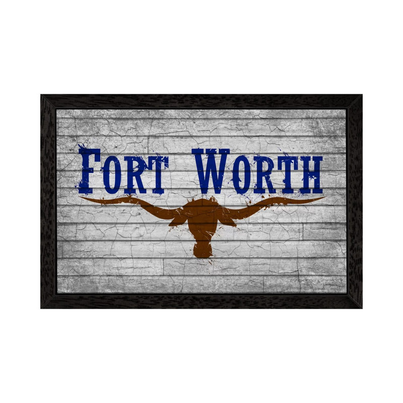 'Fort Worth, Texas Cracked Fresh Paint City Flag on Wood Planks' Graphic Art on Wrapped Canvas, Black Framed