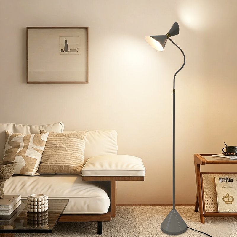 2-light Metal Floor Lamp, 3000k Warm Light Standing Lamp With Foot Switch & Included Bulbs, Grey - For Living Room Bedroom