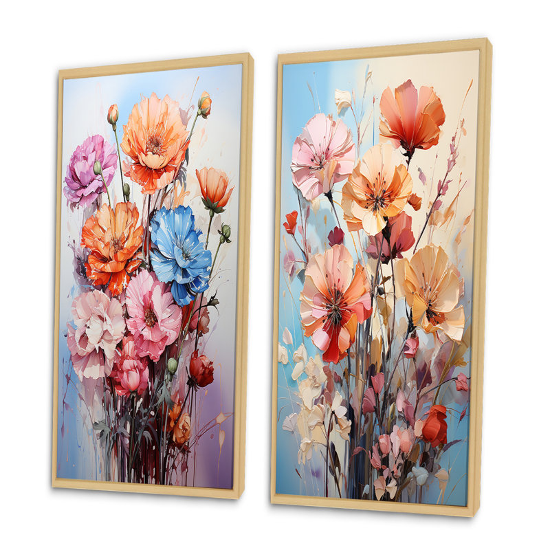 «Carnation Représentation multicolore acrylique», 2 pièces, Encadrement brun, H 20 po x l 24 po