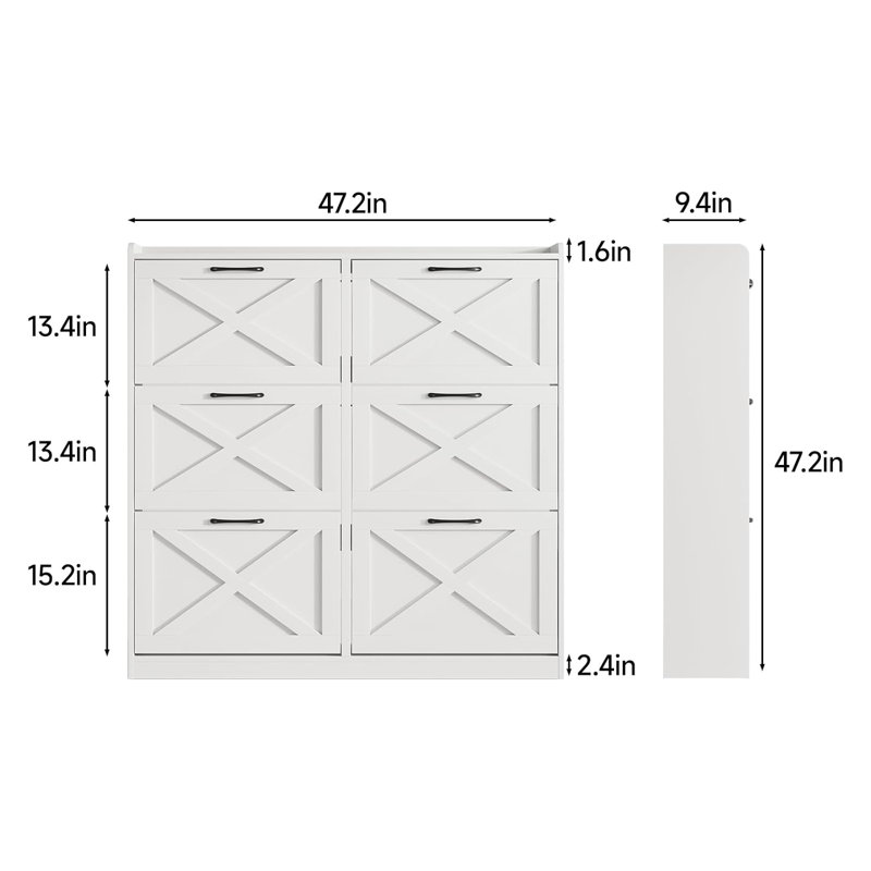 Freestanding Shoe Storage Cabinet With 6 Flip Drawers, Space-Saving Shoe Organizer With Metal Handles For Entryway, Narrow Shoe Rack Cabinet