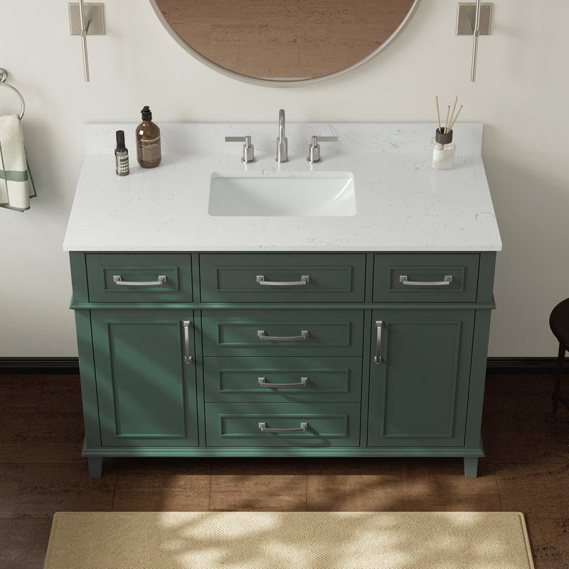 Meuble-lavabo simple autoportant 48 po avec plateau en pierre reconstituée Abramowitz, Vert, 48"