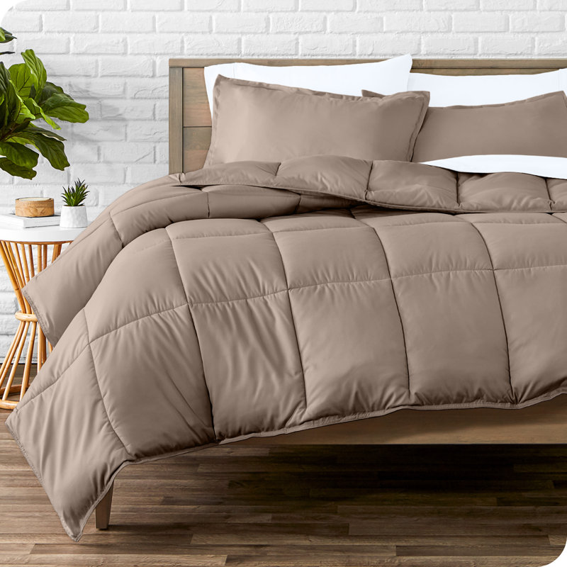 Lit dans un sac en microfibre 1800 de qualité supérieure 1800, Taupe / Blanc, Édredon double TG + 6 pièces supplémentaires