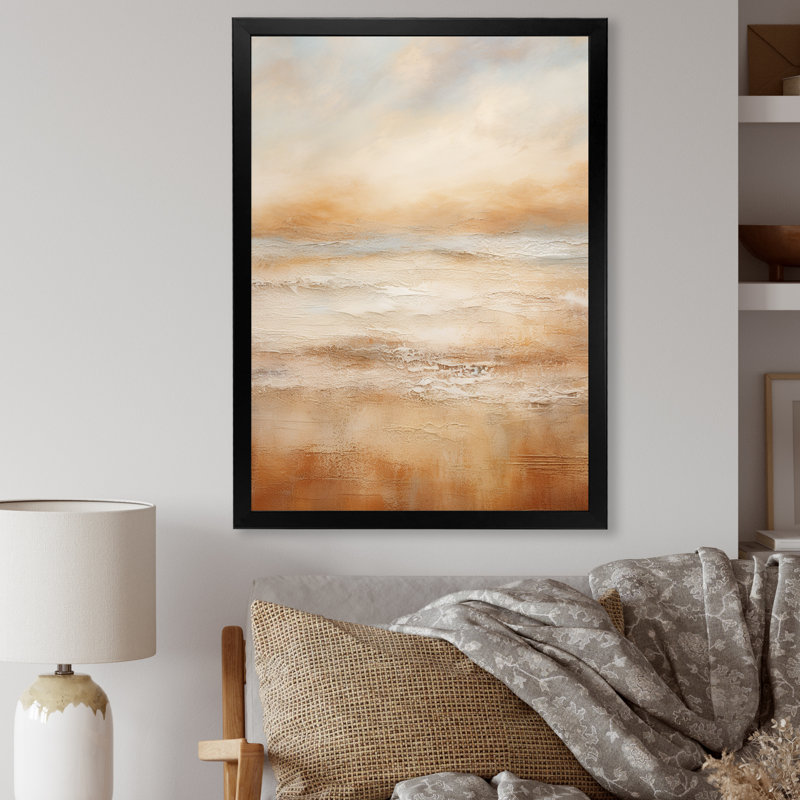 «Beige Sandy Clouds Horizon III», art mural sur toile, H 32 po x l 24 po x P 1 po, Cadre simple noir
