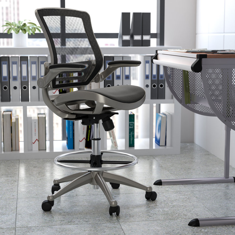 Mignone Mid-Back Transparent Mesh Office Chair with Flip-Up Arms, Silver