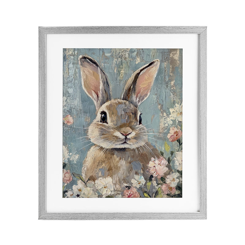 Portrait de lapin délavé, reproduction sous verre, design par Franklyn Gregory, Cadre de ferme gris, H 16 po x l 13 po