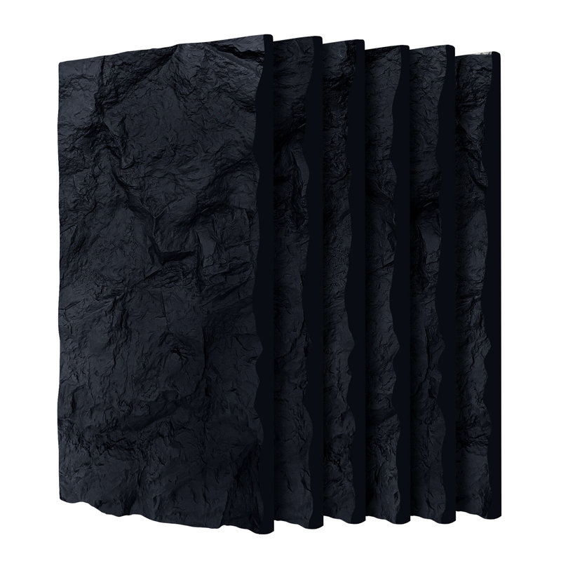 Ensemble de 6 panneaux muraux en fausse pierre 3D, panneaux de lambris imperméables à texture ciment, Noir foncé