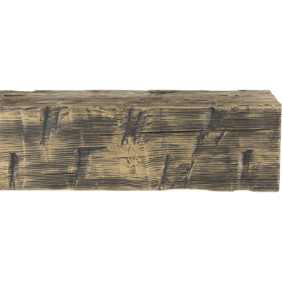 Reclaimed Axed Cut Faux Wood Fireplace Mantel, 5 1/2"H x 7 1/2"D x 84"W, Smokey Brown Finish