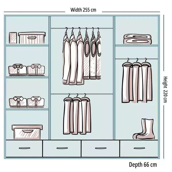 Desilets 2 Door Manufactured Wood Wardrobe, Black, 220 cm H x 255 cm W x 66 cm D