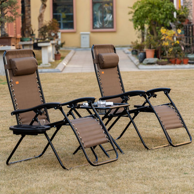 Méridienne - 2 chaises zéro gravité avec plateaux latéraux et table pliante réglables pour les événements extérieurs respirants
