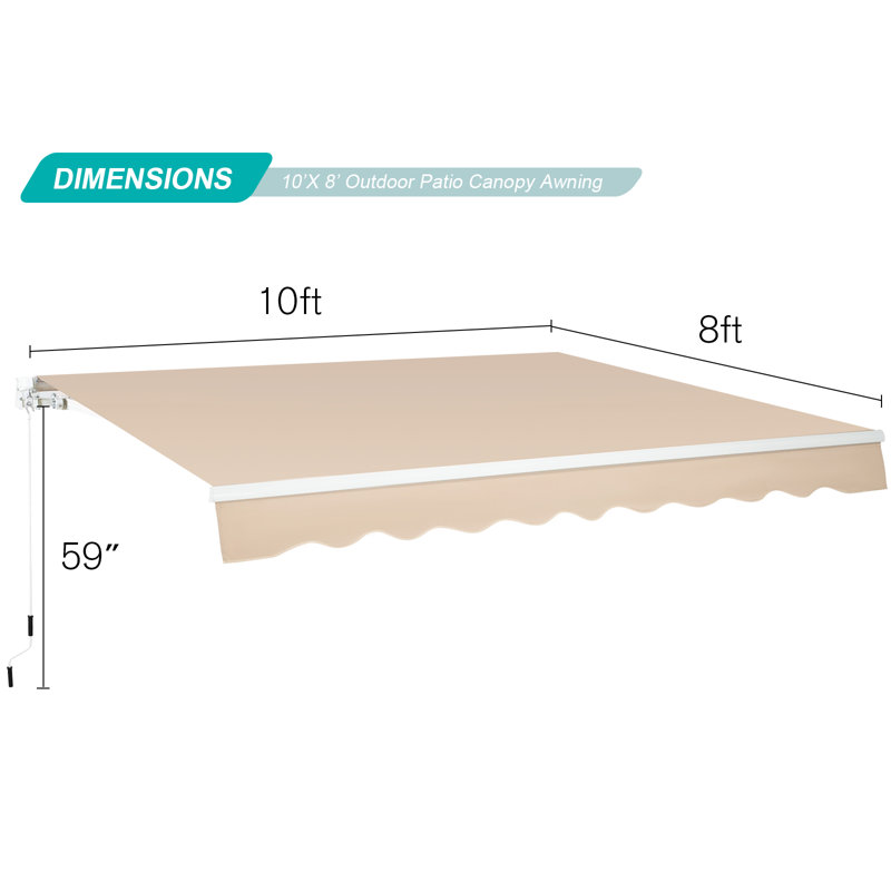 AECOJOY Manual Retraction Slope Patio Awning, Beige, Solid Color, 120" W x 96" D