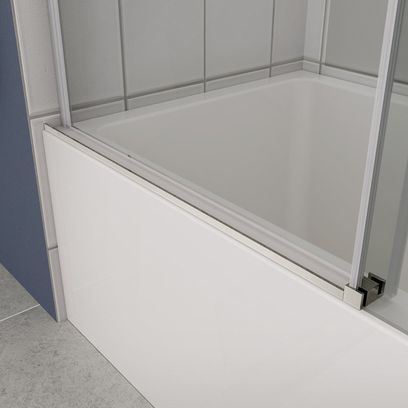 Bathtub shower door, sliding door, with 5/16" tempered glass and Polished finish 6058, Silver