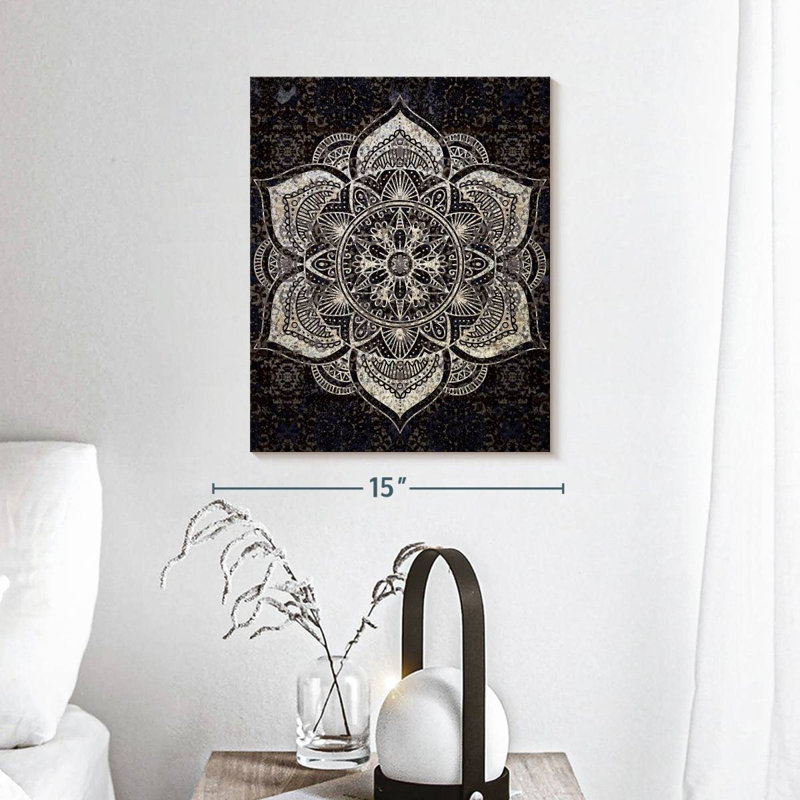 Impression sur toile noir et blanc Mandala, H 15 po x l 12 po x P 1,25 po