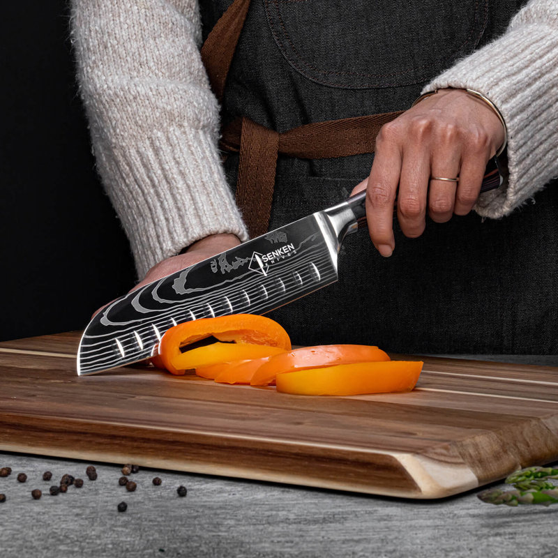Senken Knives Senken Knives Complete 8-Piece Japanese Kitchen Knife Set With Damascus Pattern - The Imperial Collection - Japanese Chef Knife Set with Smooth Wooden Handles - Ultra Sharp for Fast Cutting