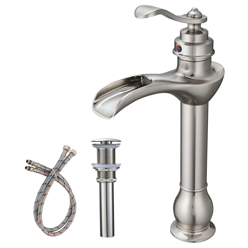 Veil  Waterfall Single Hole Single-Handle Vessel Bathroom Faucet Bathroom Faucet with Drain Assembly, Brushed Nickel