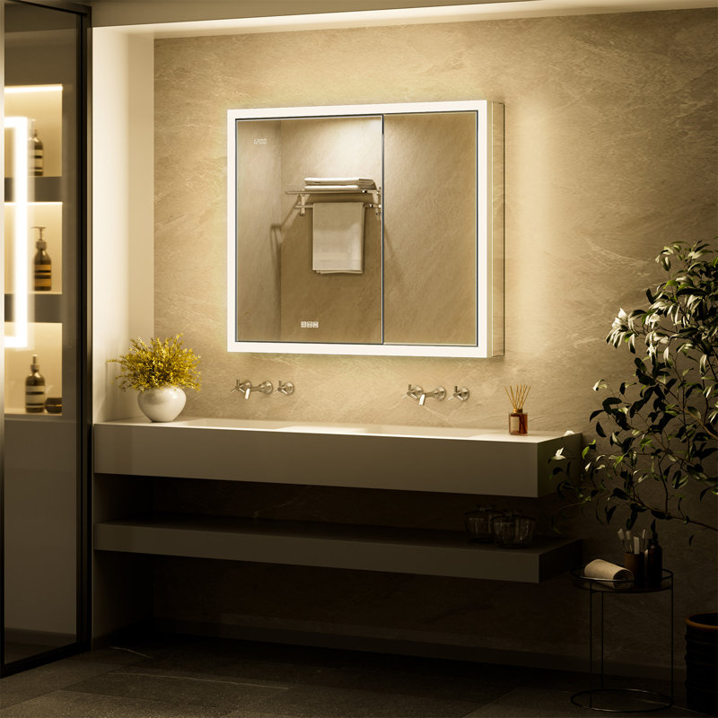 Ciyanna Recessed LED Lighted Medicine Cabinet with 3 Adjustable Shelves, Defogger, Outlets & USBs, 30" H x 36" W x 5" D