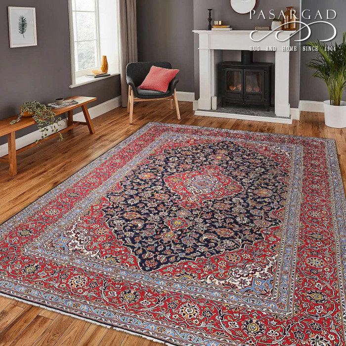 Tapis en laine d'agneau bleu marine 8 pi 7 po x 11 pi 8 po Pazderak