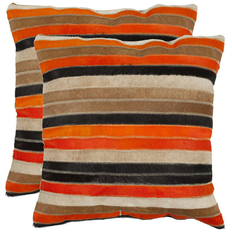 Quinn Feather Reversible Throw Pillow, 18" x 18", Orange/Tan